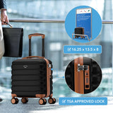 Flight Knight Carry On Suitcase 16.25x13.5x8 Hardside TSA Lock USB Port Lightweight Luggage Silent Double Spinner Wheels Maximum Underseat Carry-On Bag For Virgin South West Approved Black/Tan