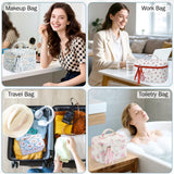 senbowe Large Quilted Makeup Bag, Cotton Floral Cosmetic Bag for Women, Cute Coquette Aesthetic Makeup Bag Toiletry Bag, Travel Make Up Organizer Bag with Zipper and Ribbon