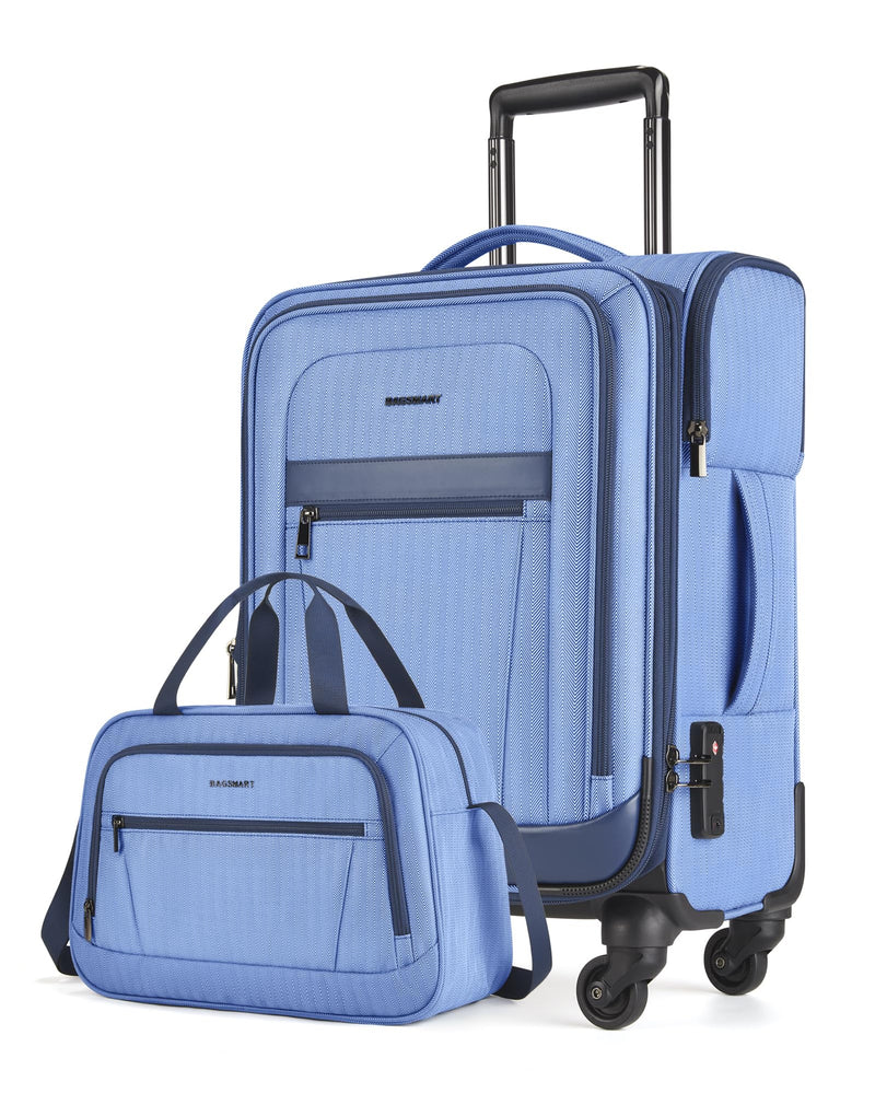 BAGSMART Carry-On Luggage Airline Approved, 20 inch Expandable Suitcase with Duffel bag, Softside Lightweight Suitcases with Spinner Wheels, Blue