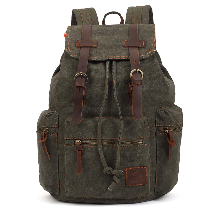 KAUKKO Vintage Casual Canvas and Leather Rucksack Backpack