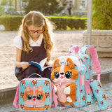 Meetbelify Kids Backpacks for Girls School Backpack with Lunch Bag Pencil Case for Elementary Student 3D Carton Plush Kids Travel School Bag for Girls Ages 6-8 Years Old