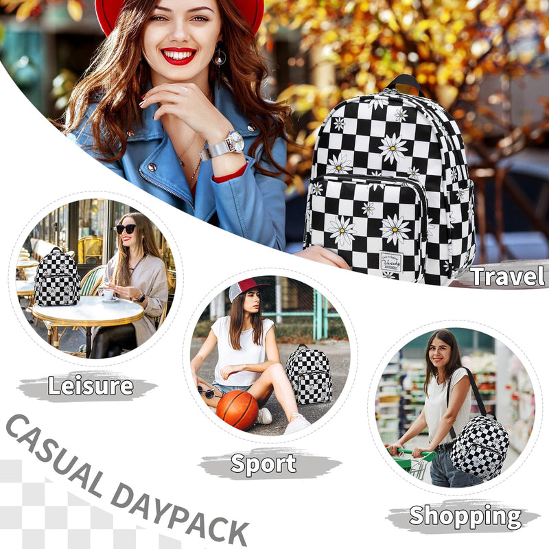 VASCHY Small Backpack for Women, Cute Mini Lightweight Nylon Travel Backpack Purse for Teen Girls Plaid Daisy