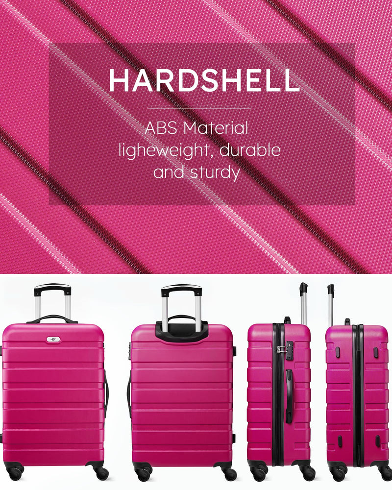 Suitour Luggage 3 Piece Sets Hard Shell Luggage Set with Spinner Wheels, TSA Lock, 20 24 28 inch Travel Suitcase Sets,Rose Red
