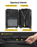 LEVEL8 Zipperless Checked Luggage with Aluminum Frame, Upgraded Medium Hardside Suitcase with Spinner Wheels, Metal Travel Luggage with Double Tsa Locks, 24 Inch, Black