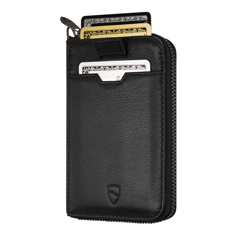 Vaultskin Slim Minimalsit RFID Blocking Wallet for Men - Leather Zipper Wallets for Men and Women with Coin Pocket, Card Holder & Front Pocket, Ideal Gift (Black, Notting Hill)