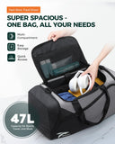 Tolaccea Gym Bag for Men Women, Large Sport Duffel Bags with Shoe Compartment Wet Compartment, Travel Duffel Bag Backpack, Weekender Bags Carry On Backpack for Gym, Travel, Fitness, Workout(Grey, 47L)