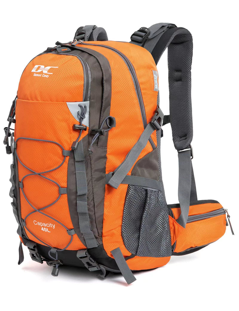 Diamond Candy Waterproof Hiking Backpack for Men and Women, Lightweight Day Pack for Travel Camping, Orange, 40L | Backpacks4Less