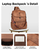 FADEON Laptop Backpack for Women Leather Travel Backpack with Laptop Compartment, Designer Ladies Computer Backpacks Brown