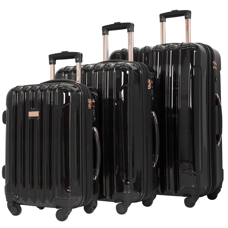kensie 3 Piece "Alma" Light Metallic Style TSA-Lock Spinner Luggage Set, Midnight Black Option