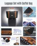 LIGHT FLIGHT Luggage Sets, Carry On Luggage 22x14x9 Airline Approved, Carry On Travel Bag Suitcases with Wheels, Expandable Hardside Lightweight Rolling with TSA Lock 2-Piece Set (DB/20),Black/Brown