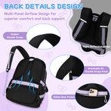 QIXIHU Girls Backpack, 17-Inch Bookbag for Middle & Elementary School, Kawaii Kids Backpack for Girls Ages 6-12(Black Purple)
