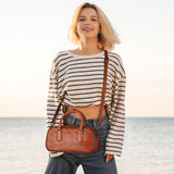 HESHE Genuine Leather Crossbody Bags for Women Boston Vintage Top Handle Purses for Ladies Barrel Satchel Handbags with Adjustable Shoulder Strap (Brown)
