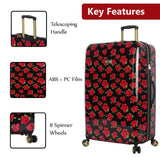 Betsey Johnson 30 Inch Checked Luggage Collection - Expandable Scratch Resistant (ABS + PC) Hardside Suitcase - Designer Lightweight Bag with 8-Rolling Spinner Wheels (Covered Roses, 30in)