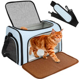 DSDCDJ Cat Carrier Dog Carrier - Soft-Sided Cat Carrier with Plush Pad & Cooling Mat, Easy-Load 4-Side Zipper & 3-Side Mesh Ventilation, Pet Carrier Airline Approved for Cats/Dogs Up to 16 lbs, Blue
