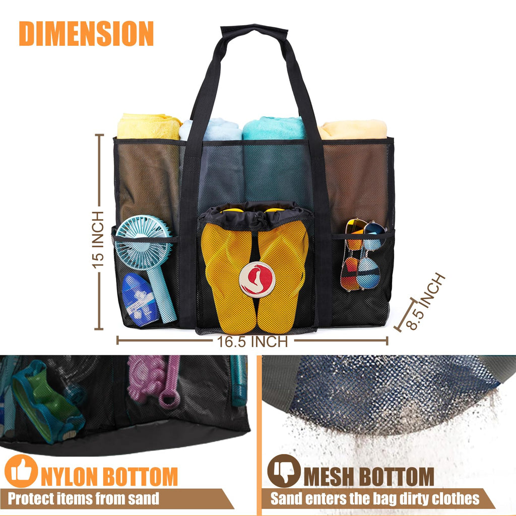 KALIDI Beach Mesh Tote Bag, Carrier Bag Shopping Bag Travel Baggage Hobo Women MAX 35L Shoulder Bag For Beach Vacation