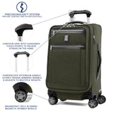 Travelpro Platinum Elite Softside Expandable Carry on Luggage, 8 Wheel Spinner Suitcase, USB Port, Suiter, Men and Women, Pilot Green, Carry On 21-Inch