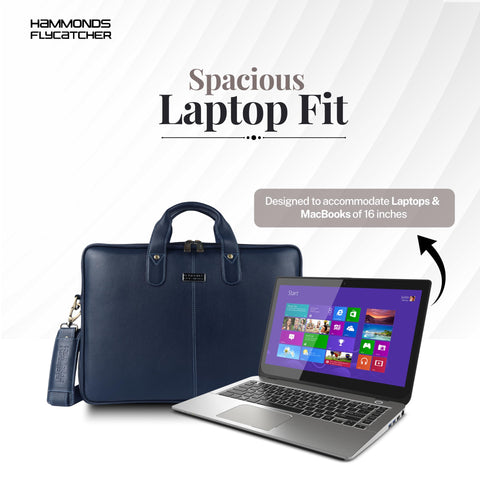 HAMMONDS FLYCATCHER Genuine Leather Laptop Bag for Men with Padded 15.6 Inch Laptop Sleeve, Leather Messenger Bag for Men - Briefcases with Multi Pockets for Office and Travel Use - Blue