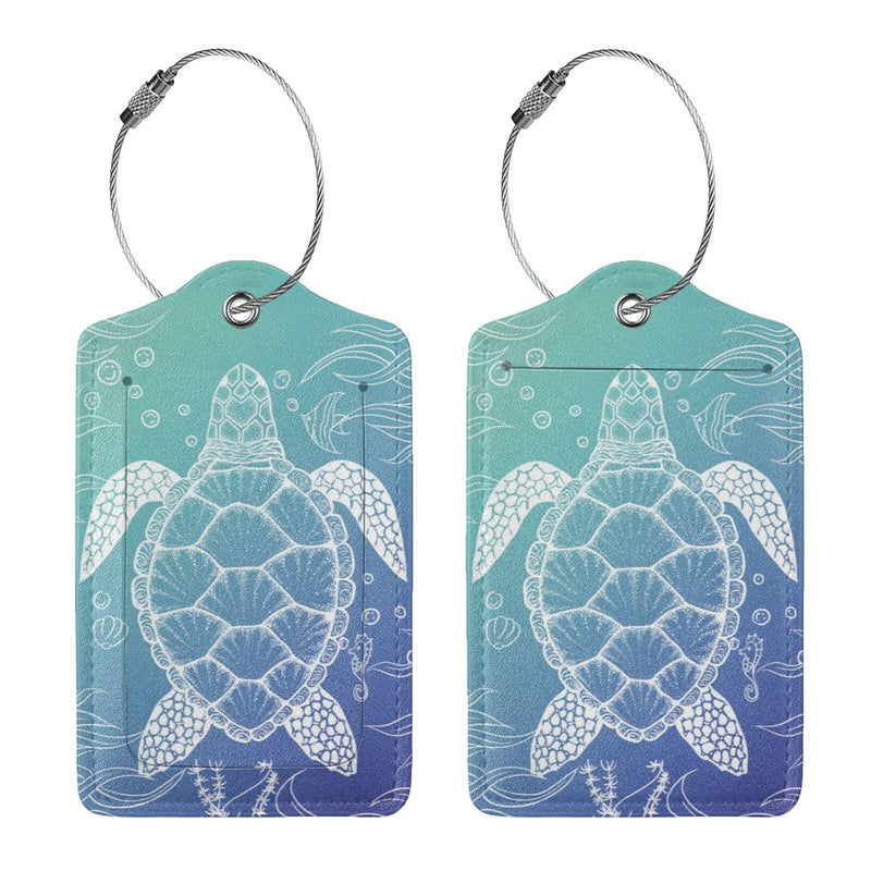 2 Pack Sea Turtle Luggage Tag for Suitcases, Cute Turtle Theme Party Decorations Leather Tags, Cruise Ship Essential Travel Unique Gift for Men Women Couples Lover, Funny Christmas Birthday Gifts
