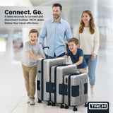 TACH Patented Connecting Hard Shell 3 Piece Luggage Set - 20, 24 & 28 inch Luggage | Carry-On, Medium & Large Rolling Suitcases - Silver
