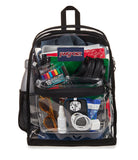 JanSport Clear Pack – 25.5L Transparent Backpack, Large Main Compartment, Side Water Bottle Pocket, Front Zippered Pocket, Mesh Bottom Panel, Clear