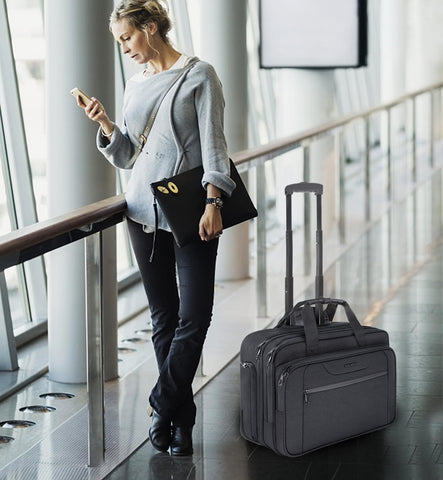 KROSER Rolling Laptop Bag Premium Wheeled Briefcase Fits Up to 17.3 Inch Laptop Overnight Roller Case Computer Bag with RFID Pockets for Travel/Business/Men/Women-Black