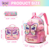 Meetbelify Backpacks for Girls School Backpacks with Lunch Box Pencil Case for Elementary Students Ages 8-10 Kids Travel Backpack 3 in 1 Backpack Set for Girls Butterfly