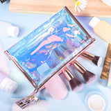 BESARME 10 Pcs Holographic Makeup Bags, Clear PVC Travel Toiletry Bag Iridescent Pouch Portable Zippered Waterproof Cosmetic Bag SPA Bathroom Vacation Party Favors Bachelorette Gifts Mothers Day Gifts
