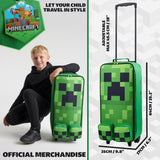 Minecraft Kids Foldable Trolley Bag 25”, 17L Luggage with Wheels, Creeper - Gamer Travel Essentials, Gifts for Kids