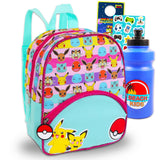 Nintendo Pokemon Mini Backpack Bundle - 11” Canvas Backpack with Front Pocket, Water Bottle, More | Pokemon Backpack Purse Set for Girls