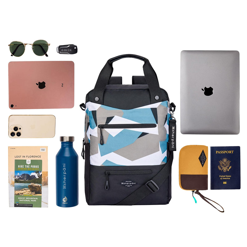 Sherpani Camden, Convertible Backpack Tote, Travel Backpack Purse, Laptop Backpack, Recycled Nylon Backpack, Crossbody Bags for Women Fits 15 Inch Laptop (Summer Camo)