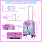 Inprof Cute Pink Mermaid Kid’s Luggage Set 5 Piece Suitcase Set 16’’ Hardside Luggage with Spinner Wheels Girls Boys Carry on Toddler Luggage Travel Rolling Luggage Carry on Luggage Airline Approved