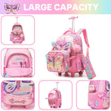 Meetbelify Rolling Backpack for Girls Backpacks with Wheels for Elementary Preschool Students 3 in 1 Carry on Travel Luggage Kids Suitcase with Lunch Box Pencil Case for Girls Age 8-10