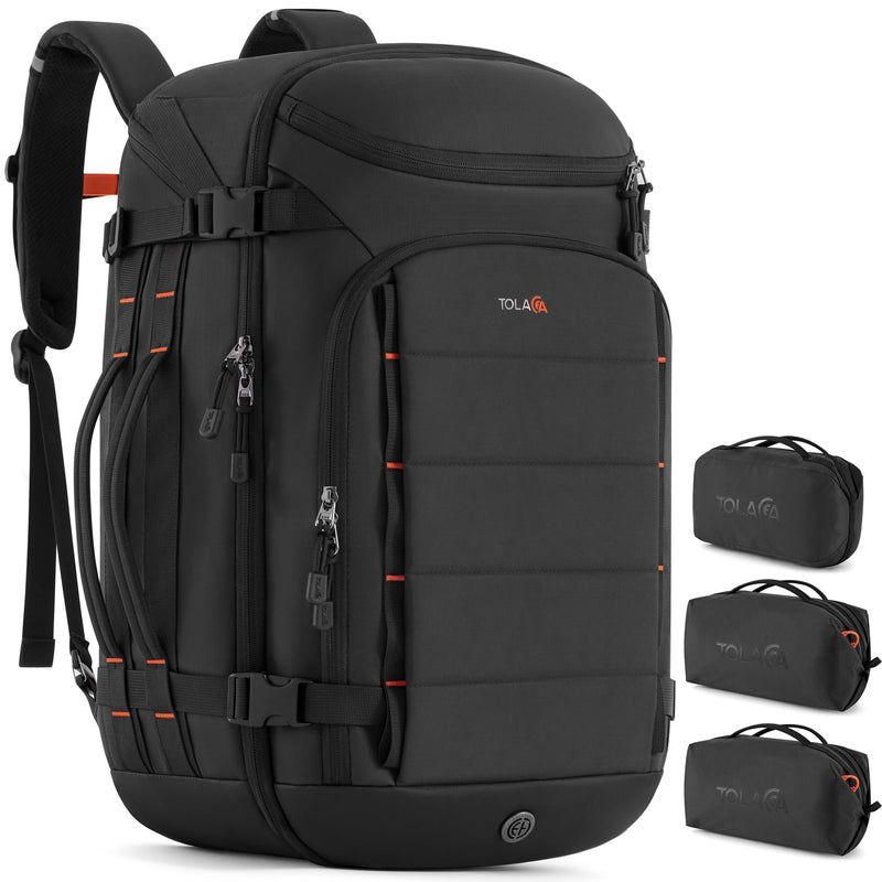Tolaccea Travel Backpack Carry On 40L, Large Laptop Backpack with 3 Packing Cubes, Flight Approved Duffel Luggage Bag for Men Women, Water-resistant Business Rucksack Daypack, Fits 15.6" Laptop, Black