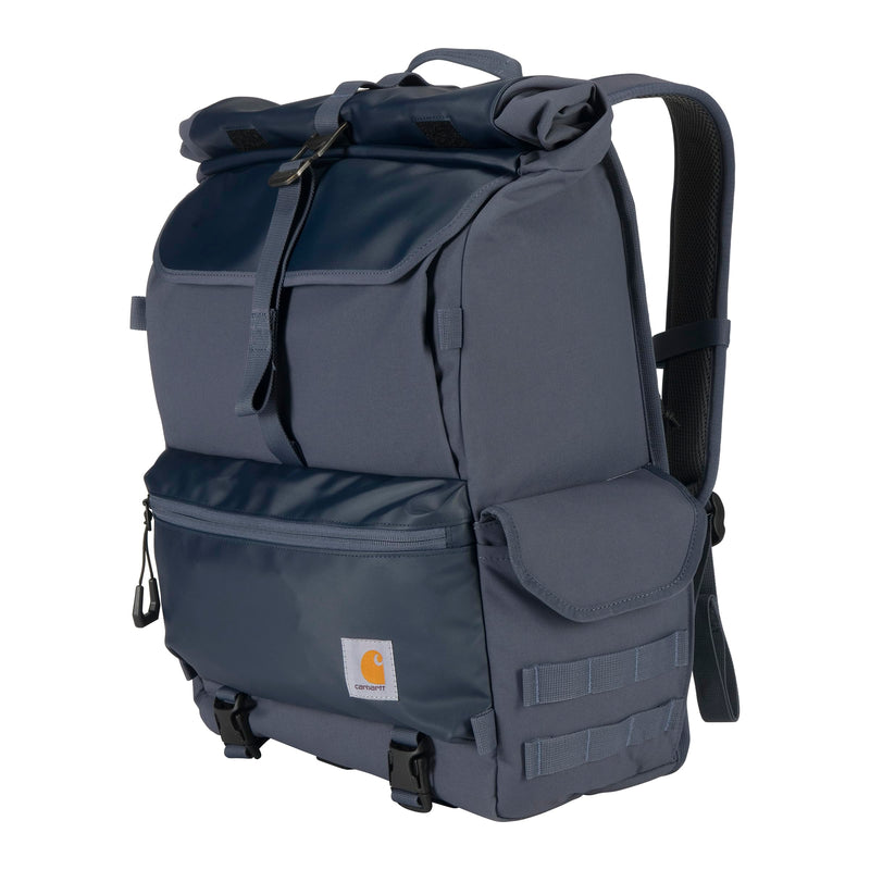 Carhartt 40L Nylon Roll Top Backpack, Heavy-Duty Water-Resistant Material W/ 17" Laptop Sleeve, Bluestone