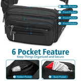 Packism Fanny Packs for Women Men - 6 Pockets Large Crossbody Waist Bag with Adjustable Strap Belt Bag for Travel Running Hiking, Black