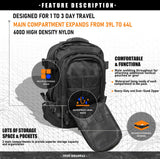 Miramrax Tactical Backpack Military Army Daypack - Assault Pack for Men Molle Backpacks Bug Out Bag 3 Day Pack for Hiking Camping Travel Hunting Rucksack Trekking Black
