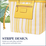 Tommy Bahama Canvas Stripe Large Tote Bag, Summer Bag, Leather Trim, Dual Handles, Spacious Interior, Yellow and White