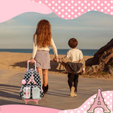Meetbelify 3 in 1 Backpack with Wheels for Girls Rolling Letter Backpack Cute Carry on Backpacks Kids Luggage with Lunch Box Pencil Case for Elementary Student