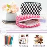 PAZIMIIK Checkered Makeup Bag for Purse Portable Zipper Make Up Pouch Small Cosmetic Case for Travel Accessories (Hotpink)