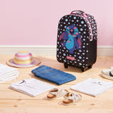 Disney Kids Rolling Luggage 16×11 in, 16‑L Carry‑On Suitcase with Wheels, Foldable Lightweight Travel Bag, Gifts for Kids(Black Stitch)