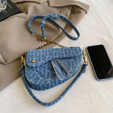 ONE2MAY Denim Saddle Bag Clutch Purse Shoulder Handbag for Girls Women Trendy Design Satchel Bags Crossbody bag Denim Purse