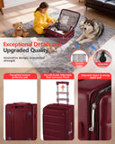 ISLAND ELEPHANT Expandable 20Inch Carry On Luggage Airline Approved - Top Opening Hardside Travel Suitcase Unbreakable -with Cup Holder,USB Charge,Side Pothook, 360°Spinner Wheels, TSA Lock-Wine Red