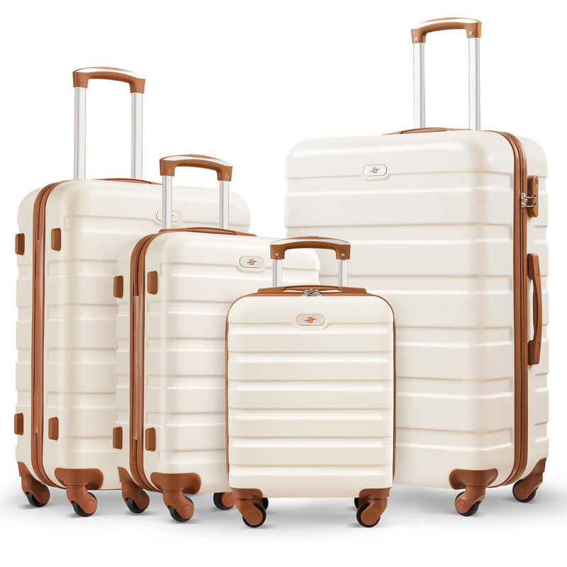 Suitour 4 Piece Luggage Sets, Hard Shell Suitcase Set with Spinner Wheels 16 20 24 28inch Travel Sets(Beige Tan)