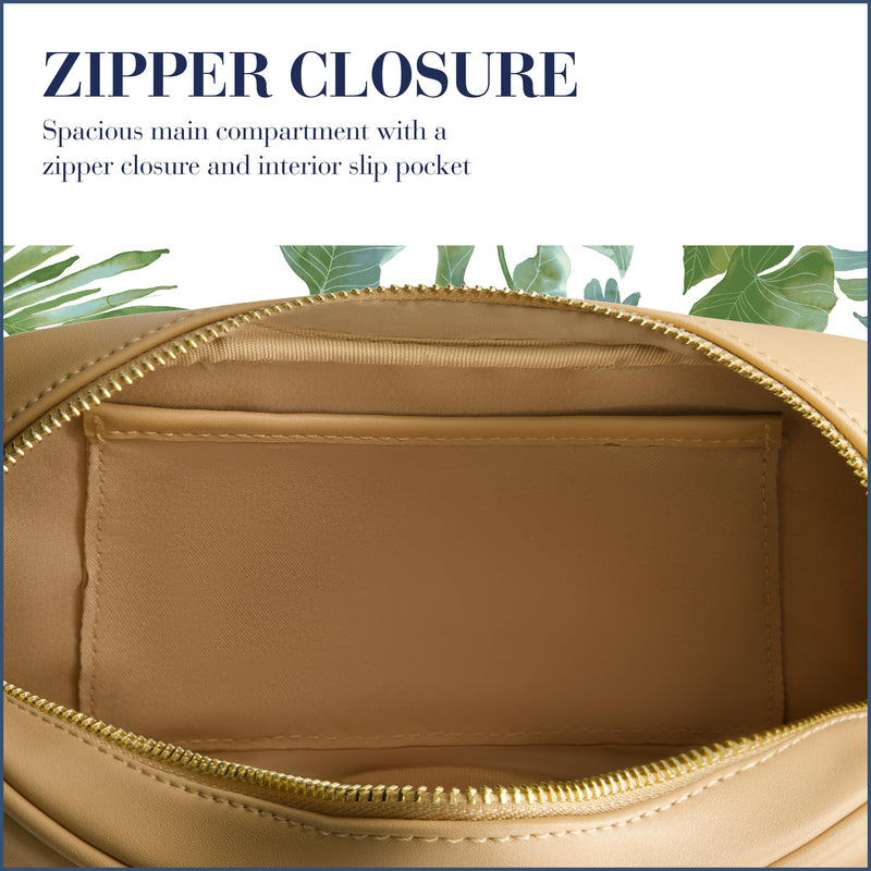 Tommy Bahama Camera Bag, Women's Mini Shoulder Handbag with Embossed Logo and Adjustable Shoulder Strap, Tan