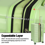 WireHot 5-Piece Luggage Set, Lightweight ABS+PC Hard Shell Suitcase with YKK Zipper & TSA Lock for Family, Avocado Green, 14in/18in/20in/24in/28in