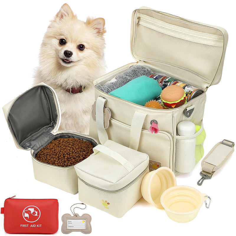 Pmpete Pet Travel Bag, Large Beige Dog Carrier with Multiple Compartments and Adjustable Straps, Dog Suitcase for Weekend Camping, Pet Diaper Bag for Travelling(Beige)