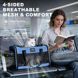 TSA Approved Pet Carrier for Kitten and Puppy, Cat Carrier Soft Fits Pets up to 13 lbs, Dogs Travel Bag with Bowl Foldable, Ideal for Travel, Car Rides, and Vet Visits (Blue, Cat Bowl Set)