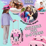 Disney Kids Rolling Luggage 16×11 in, 16‑L Carry‑On Suitcase with Wheels, Foldable Lightweight Travel Bag, Gifts for Kids (Pink Minnie)