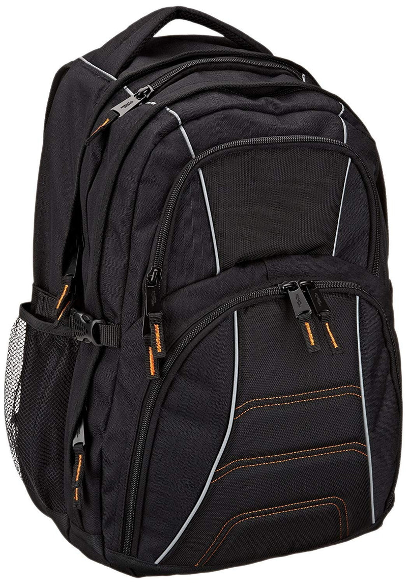 Amazon Basics Padded Laptop Backpack with Water Bottle Pockets, Travel Work Bag with Compartments, Fits Up to 17-Inch Laptops, Black