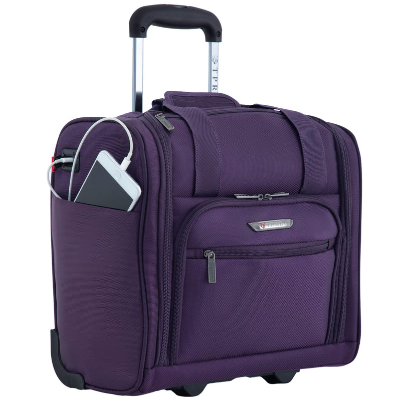 TPRC 15" Smart Underseat Carry-On Luggage with USB Charging Port, Purple